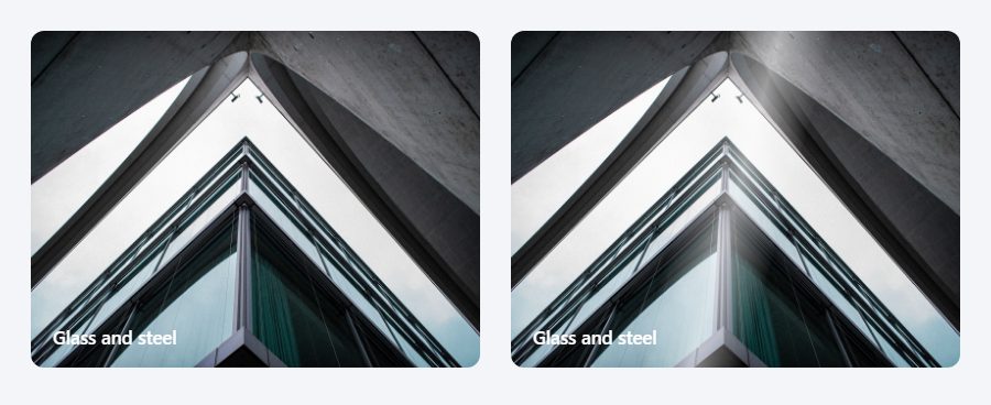 Shine sweep CSS image hover effect: the card before and on hover
