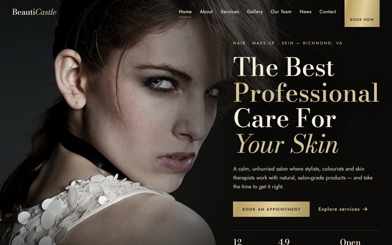BeautiCastle beauty salon template using Bodoni Moda headings and Jost body text