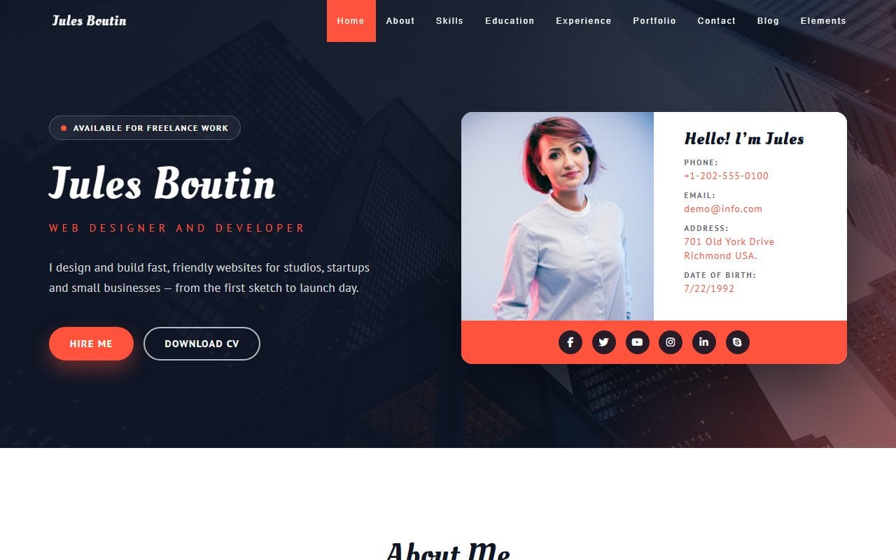 EliteCV resume and portfolio template built with Bootstrap 5