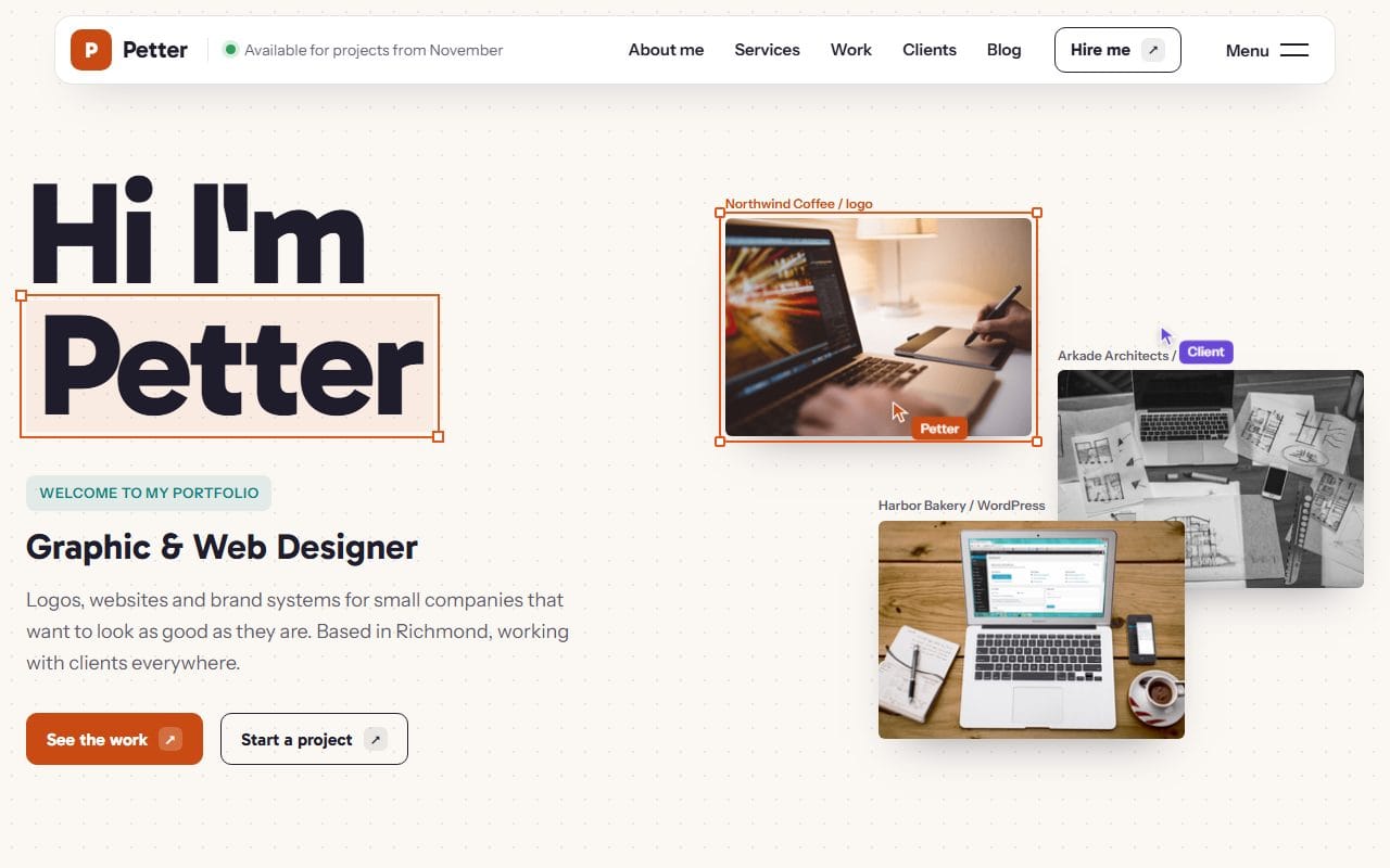 Petter graphic designer portfolio template built with Bootstrap 5