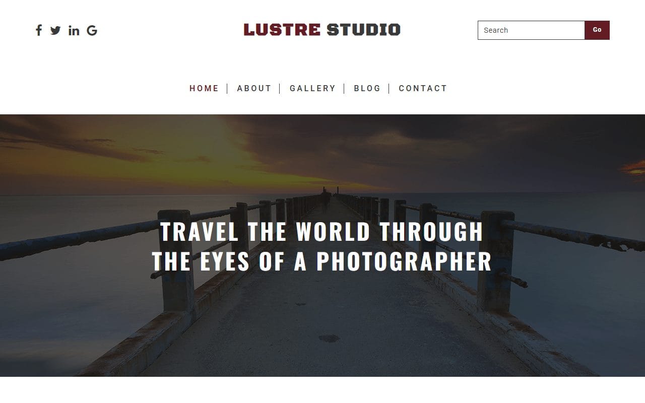 Luster Studio travel photography website template, home page