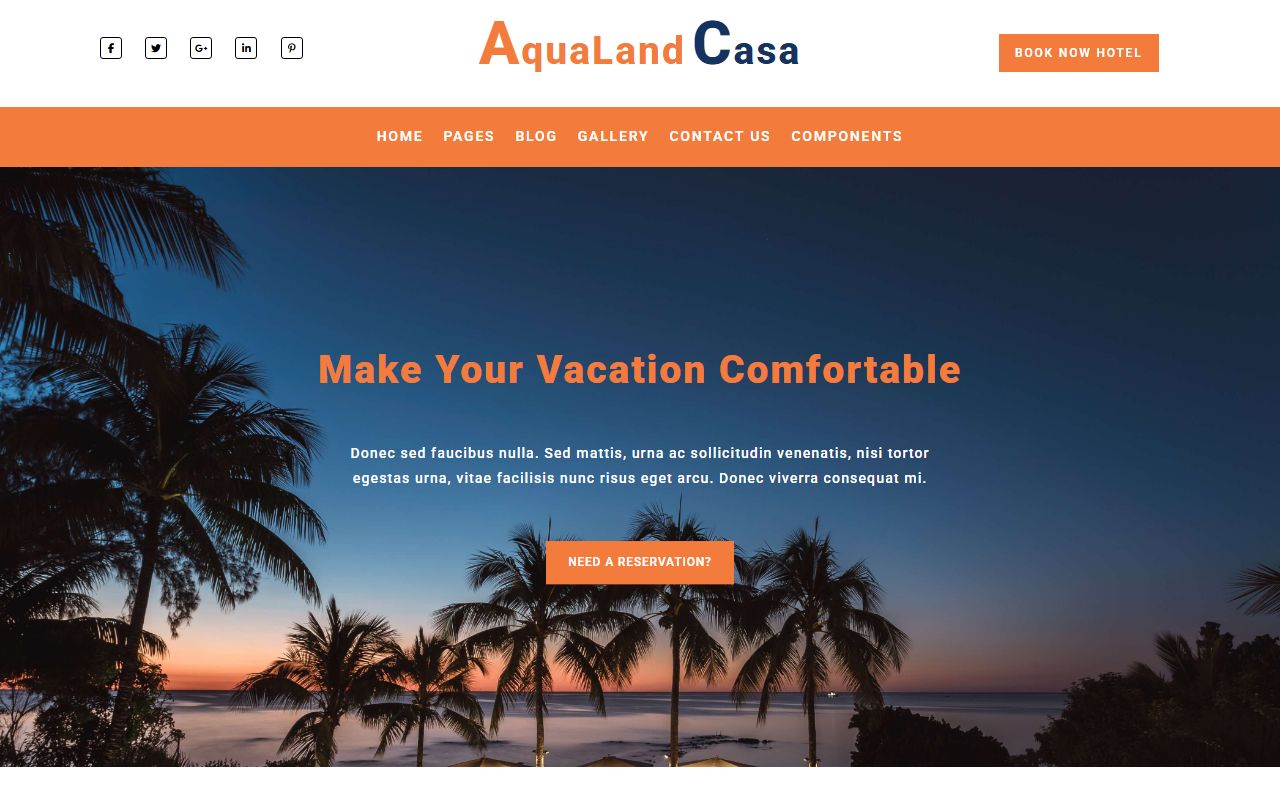 AquaLand Casa hotel website template, home page