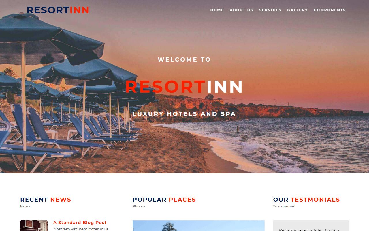 ResortIn hotel website template, home page