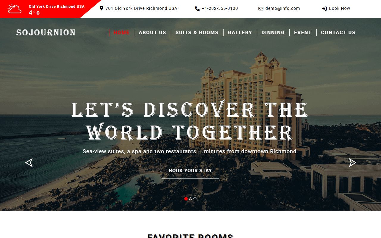 Sojournion hotel website template, home page