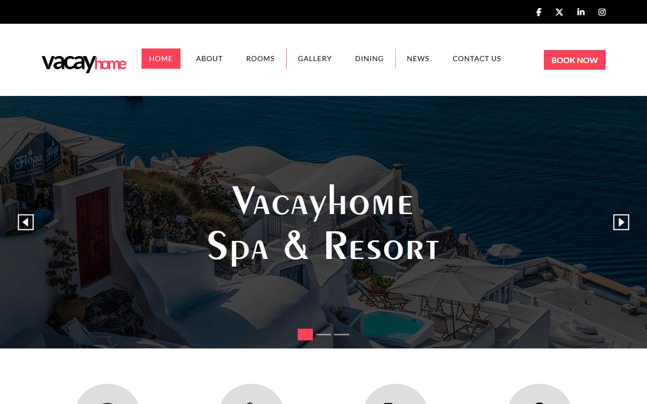 VacayHome hotel website template, home page