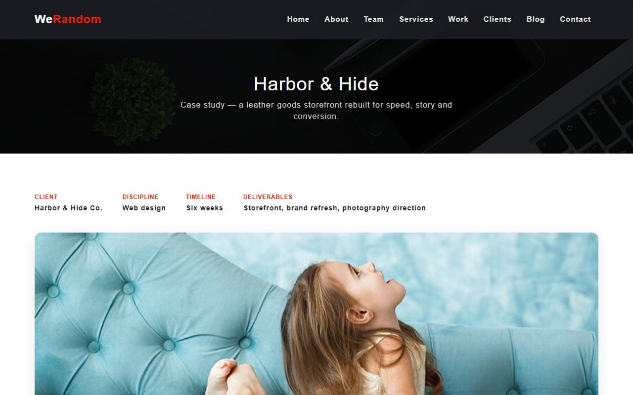 WeRandom template portfolio case study page