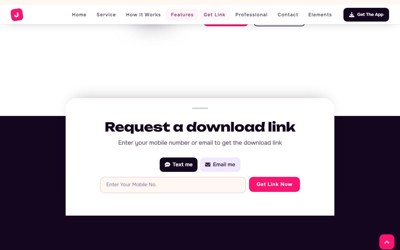 Jeko download link form with a choice of text or email and a single field